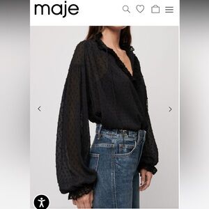 Maje dotted Swiss voile and lace top 🖤